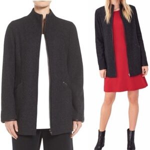 Eileen Fisher Wool Jacket Full Zip Leather Trim